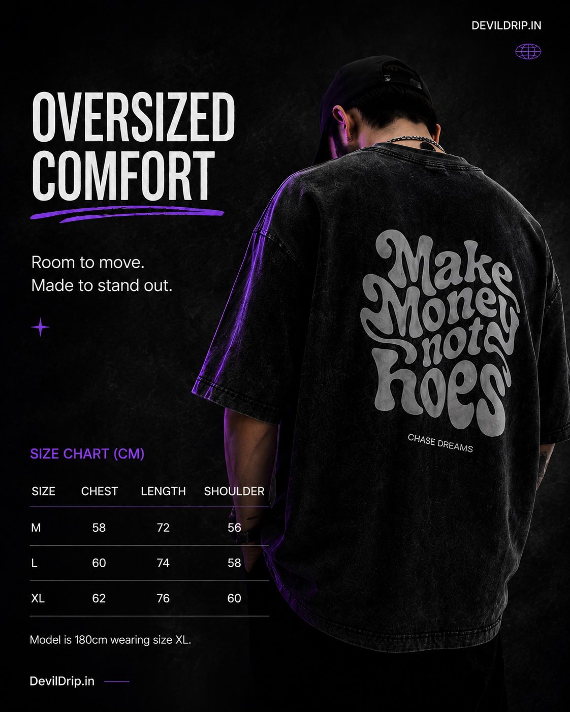 Chase Dreams Not Attention Oversized Black Graphic T-Shirt | 240 GSM Premium Cotton - DevilDrip.in