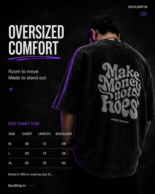Chase Dreams Not Attention Oversized Black Graphic T-Shirt | 240 GSM Premium Cotton - DevilDrip.in