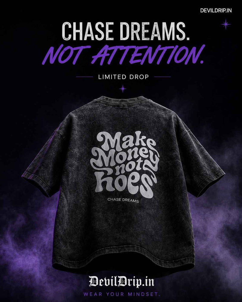 Chase Dreams Not Attention Oversized Black Graphic T-Shirt | 240 GSM Premium Cotton