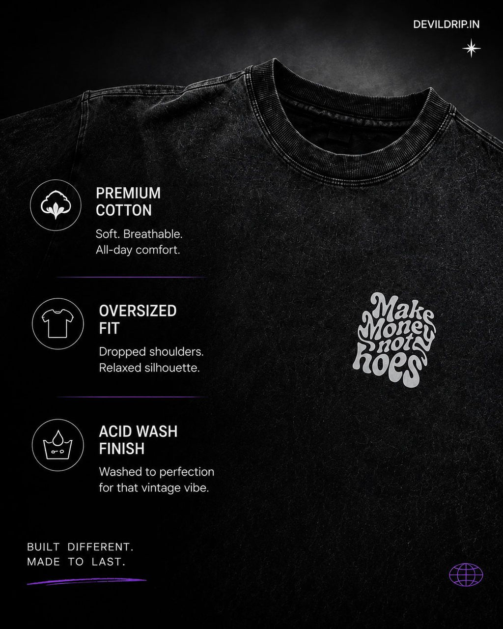 Chase Dreams Not Attention Oversized Black Graphic T-Shirt | 240 GSM Premium Cotton - DevilDrip.in