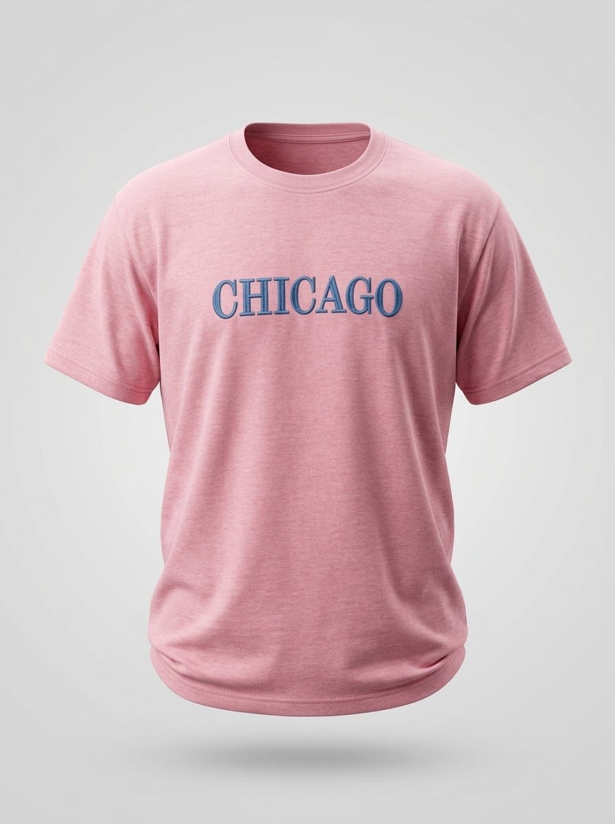 Chicago Embroidered Effect Regular Sized T-Shirt – Baby Pink - DevilDrip.in