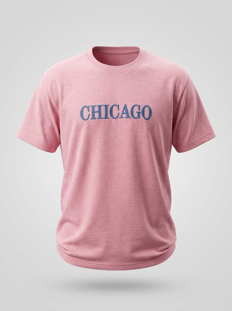 Chicago Embroidered Effect Regular Sized T-Shirt – Baby Pink - DevilDrip.in