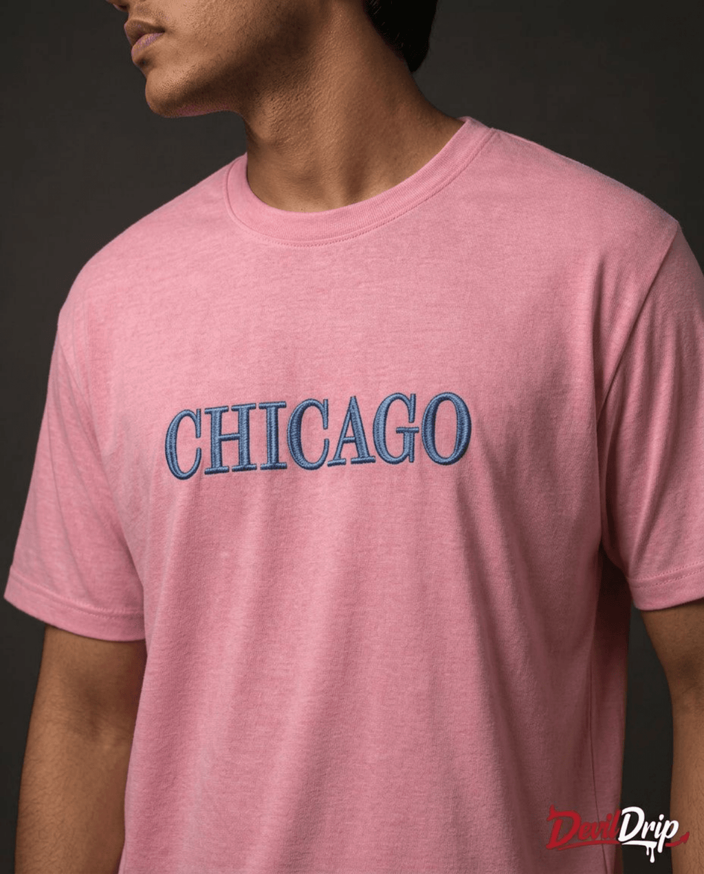 Chicago Embroidered Effect Regular Sized T-Shirt – Baby Pink - DevilDrip.in