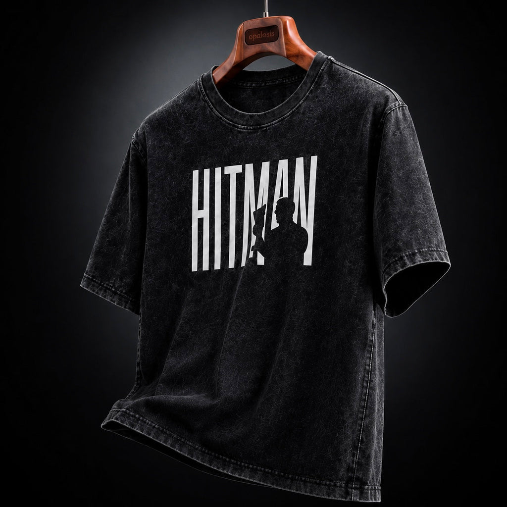Hitman Graphic T-Shirt | Premium Oversized Unisex Acid Wash Cotton Tee - DevilDrip.in