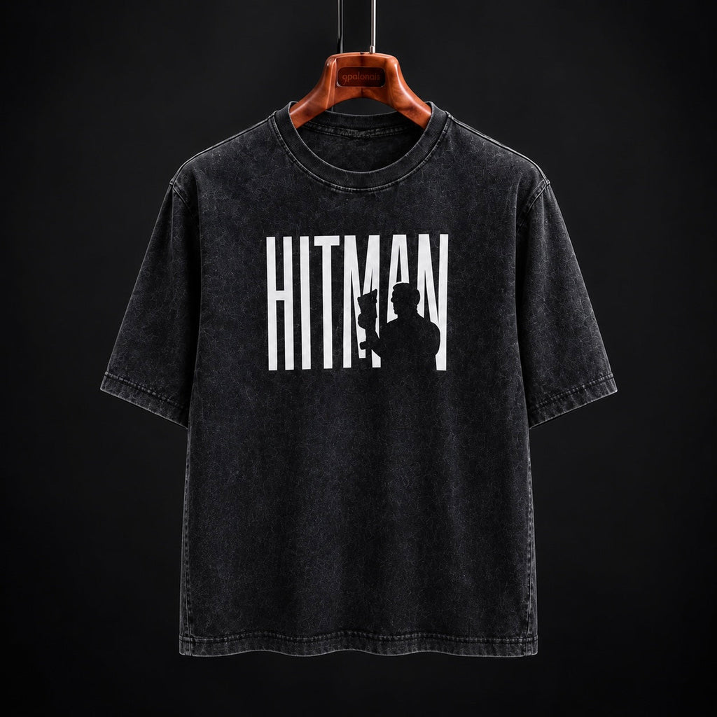 Hitman Graphic T-Shirt | Premium Oversized Unisex Acid Wash Cotton Tee - DevilDrip.in