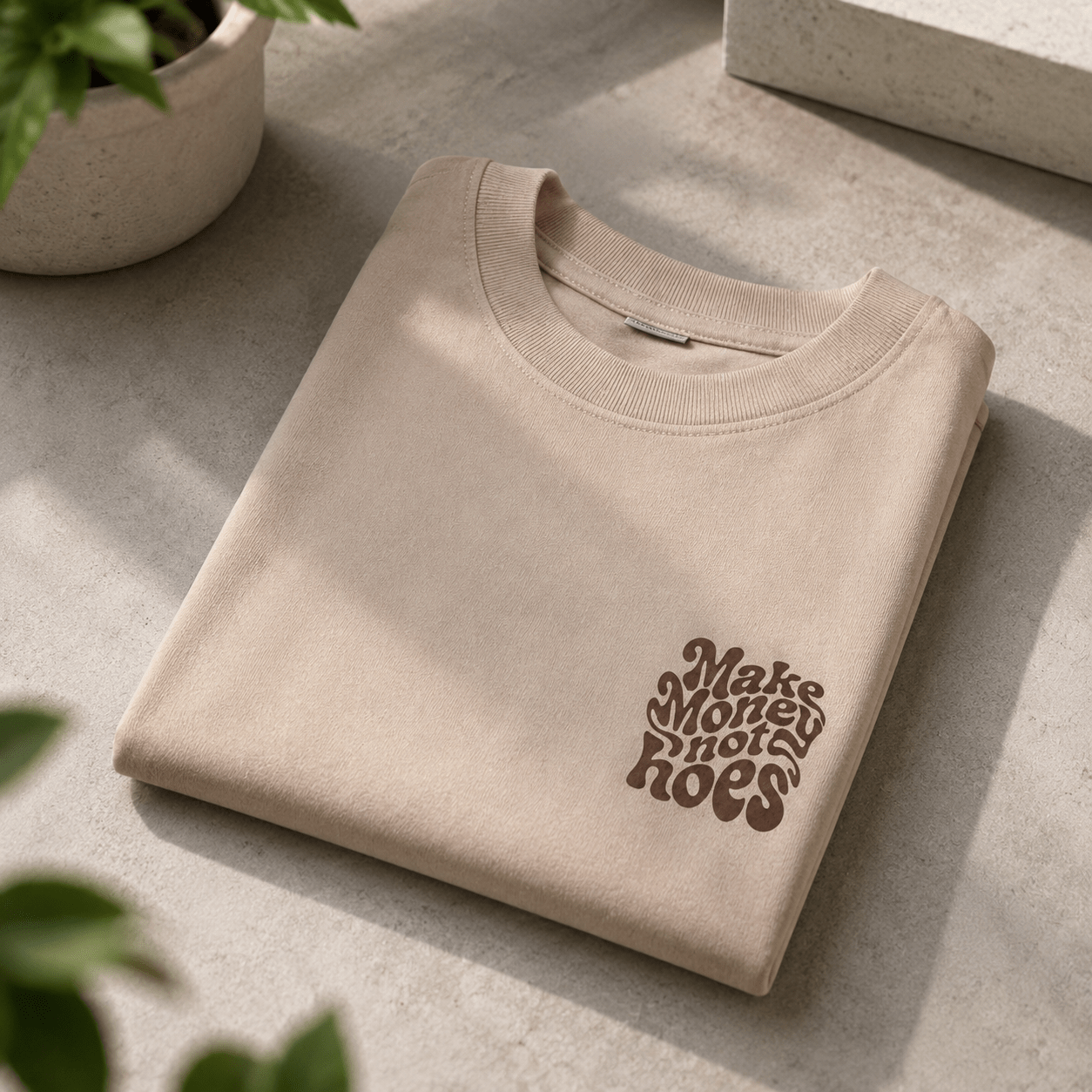 Make Money Not Hoes Oversized Beige Graphic T-Shirt | 240 GSM Premium Cotton - DevilDrip.in