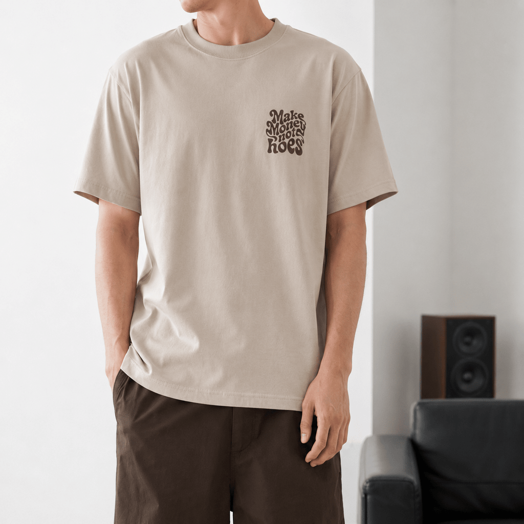 Make Money Not Hoes Oversized Beige Graphic T-Shirt | 240 GSM Premium Cotton - DevilDrip.in