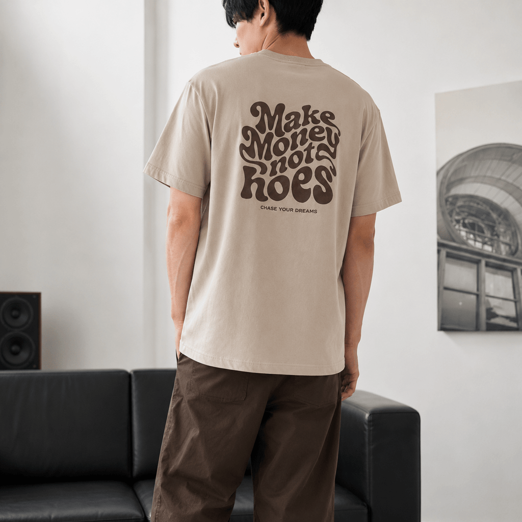 Make Money Not Hoes Oversized Beige Graphic T-Shirt | 240 GSM Premium Cotton - DevilDrip.in