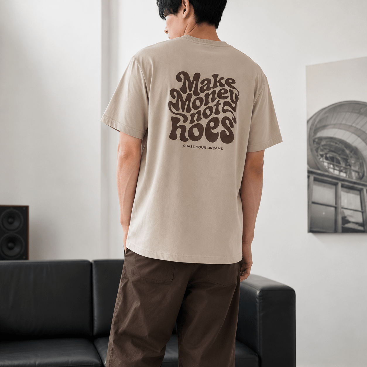 Make Money Not Hoes Oversized Beige Graphic T-Shirt | 240 GSM Premium Cotton - DevilDrip.in