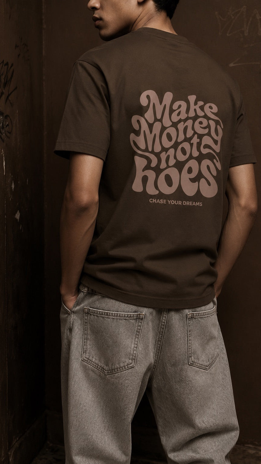 Make Money Not Hoes Oversized Brown Graphic T-Shirt | 240 GSM Premium Cotton - DevilDrip.in