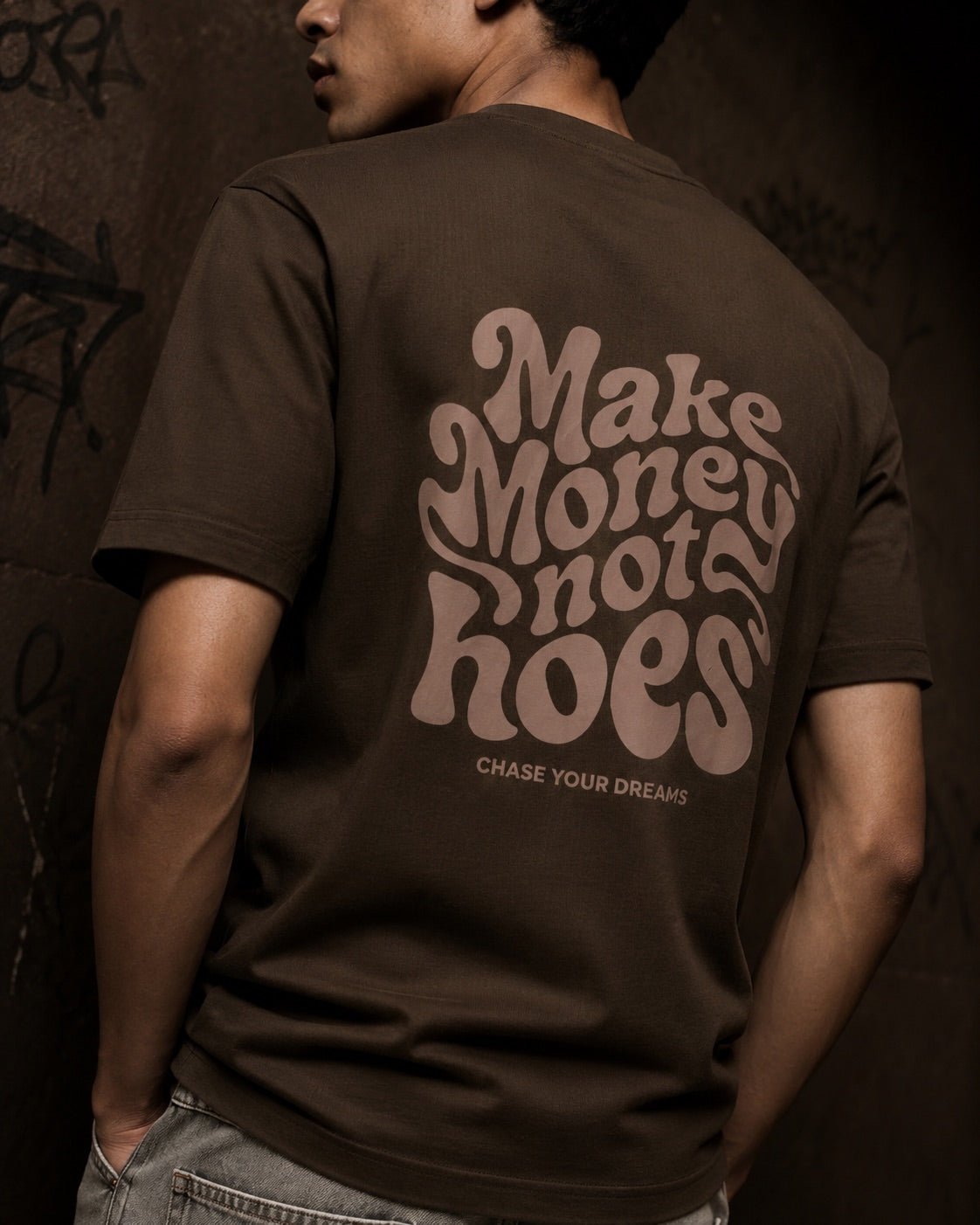 Make Money Not Hoes Oversized Brown Graphic T-Shirt | 240 GSM Premium Cotton - DevilDrip.in