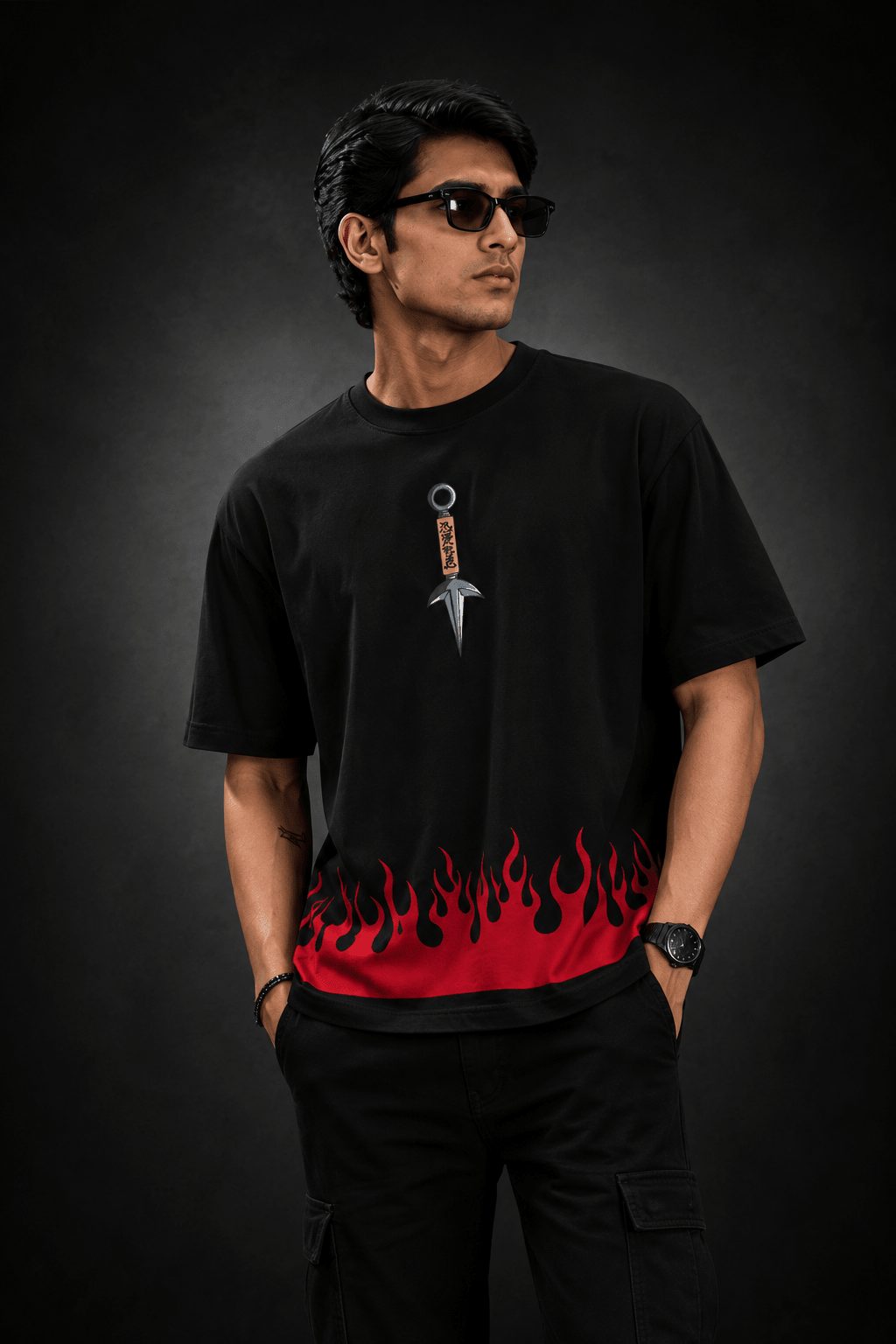 Shinobi Flame Premium Oversized Unisex Graphic T-Shirt - DevilDrip.in