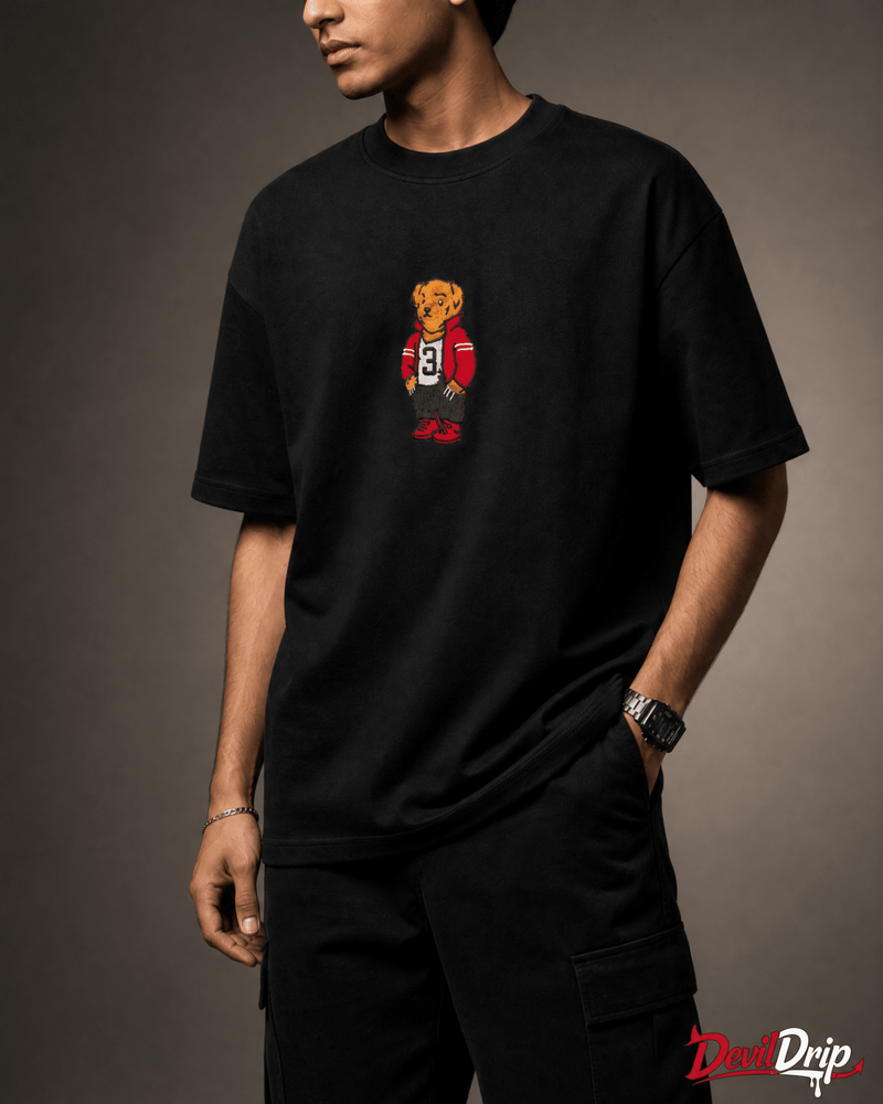 Teddy Bear Oversized T-Shirt – Black | 240 GSM Premium Cotton - DevilDrip.in