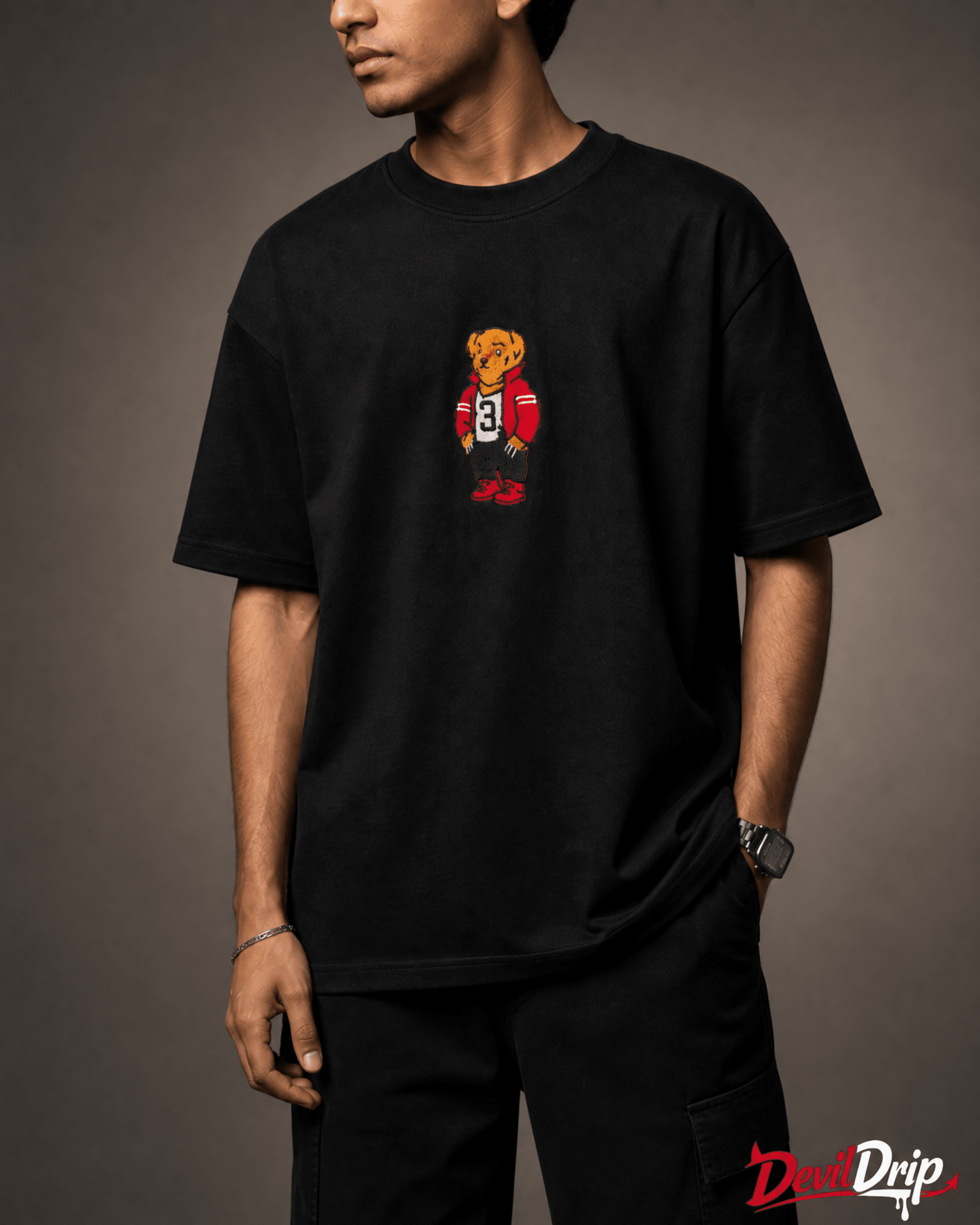 Teddy Bear Oversized T-Shirt – Black | 240 GSM Premium Cotton - DevilDrip.in