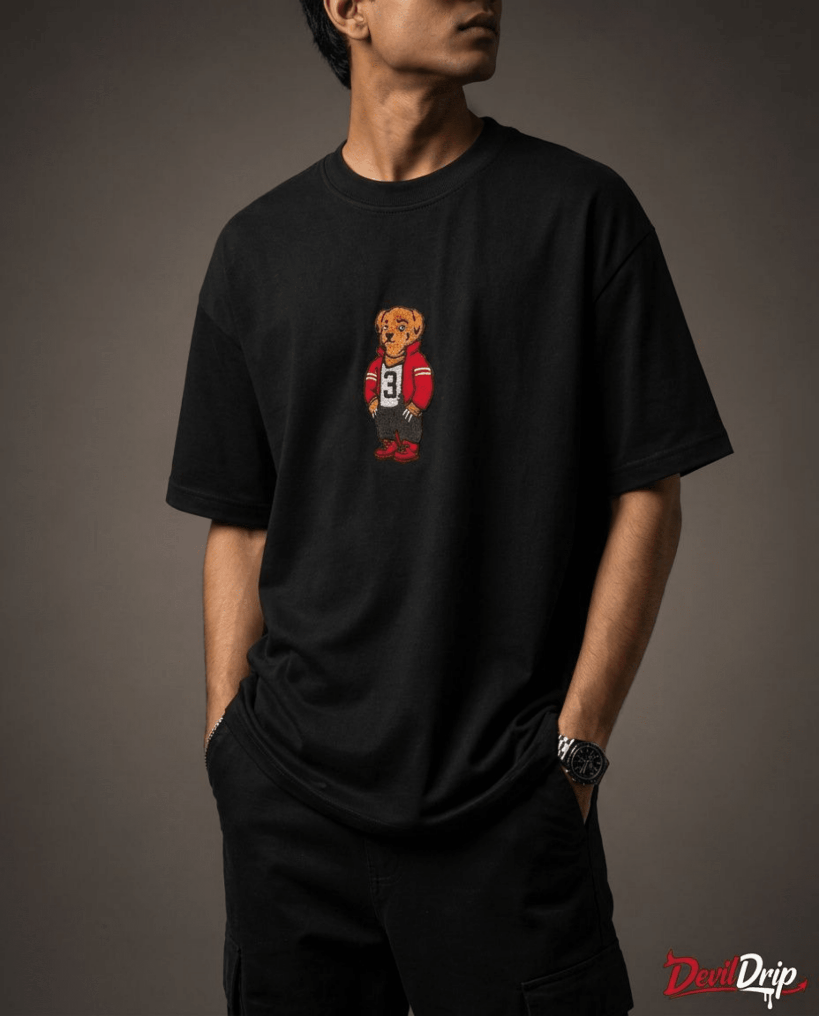 Teddy Bear Oversized T-Shirt – Black | 240 GSM Premium Cotton - DevilDrip.in