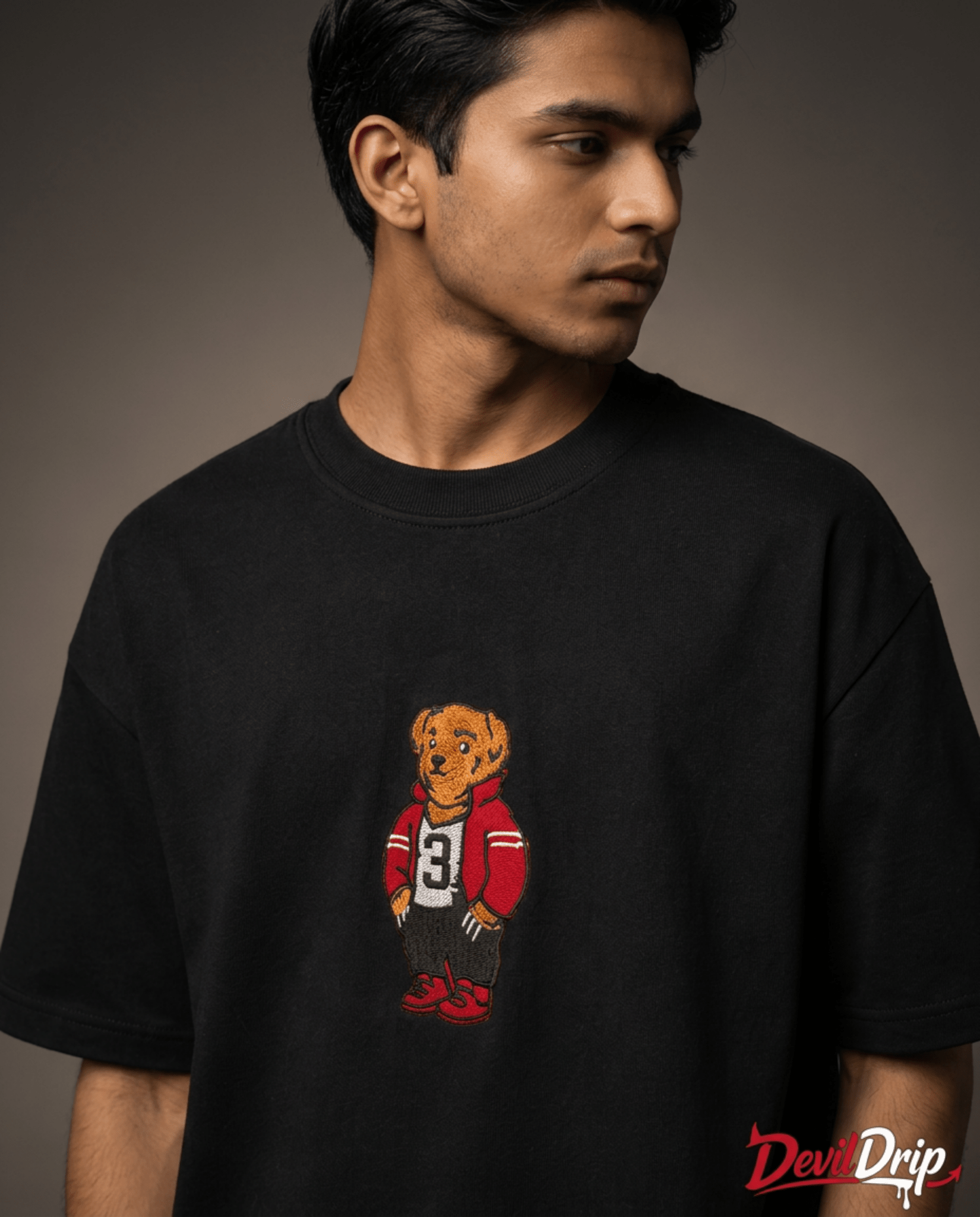 Teddy Bear Oversized T-Shirt – Black | 240 GSM Premium Cotton - DevilDrip.in