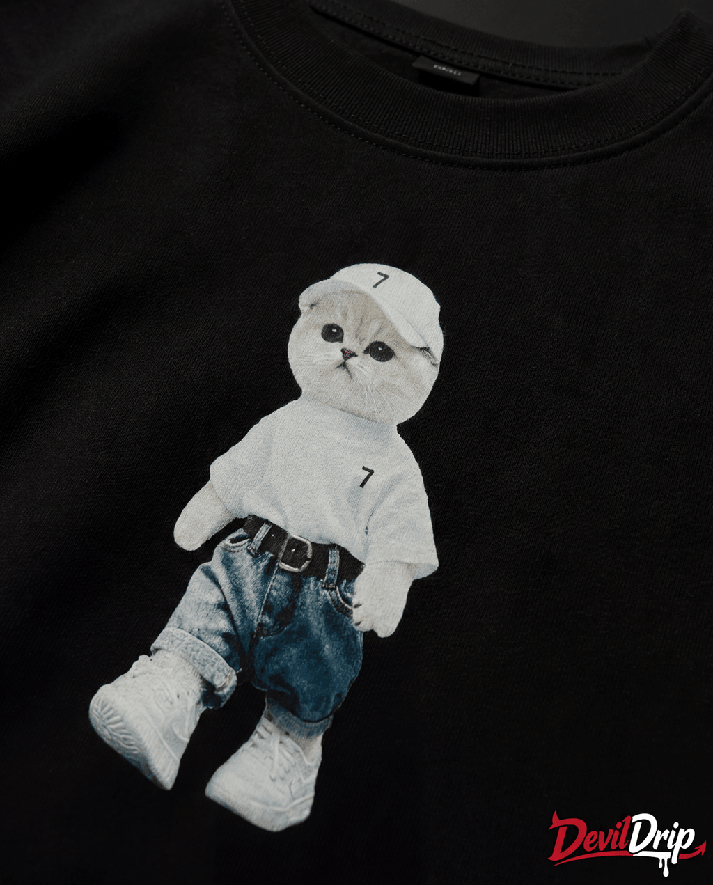 Urban Kitty Oversized T-Shirt – Black | Premium 240 GSM Cotton - DevilDrip.in