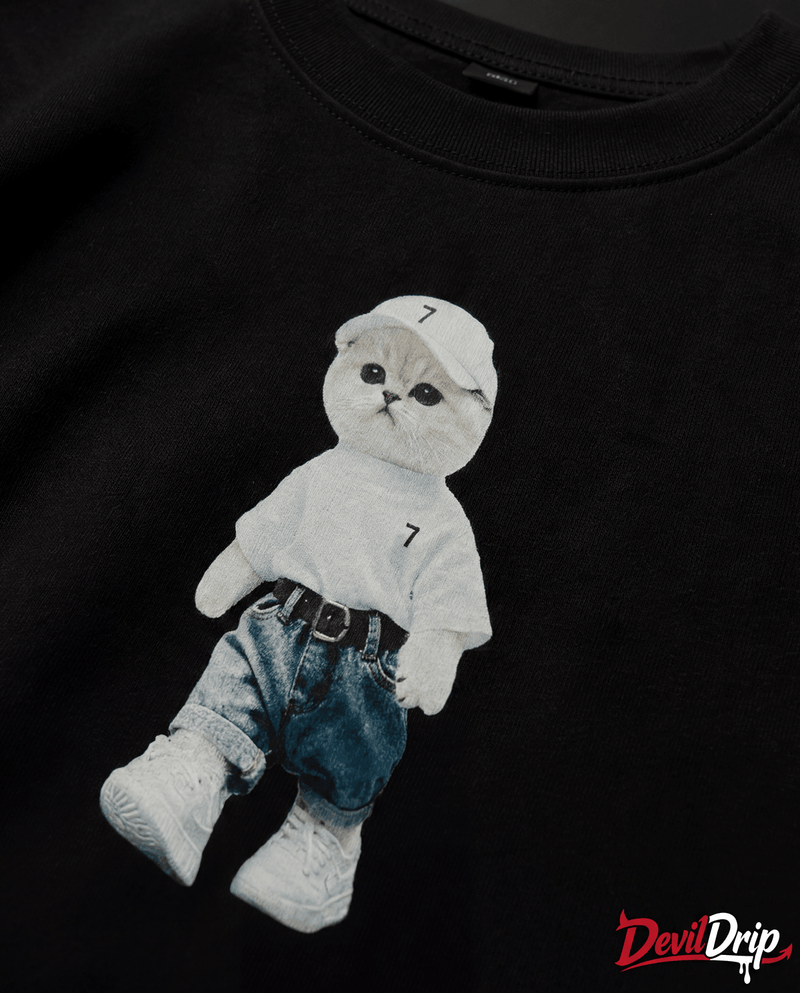 Urban Kitty Oversized T-Shirt – Black | Premium 240 GSM Cotton - DevilDrip.in