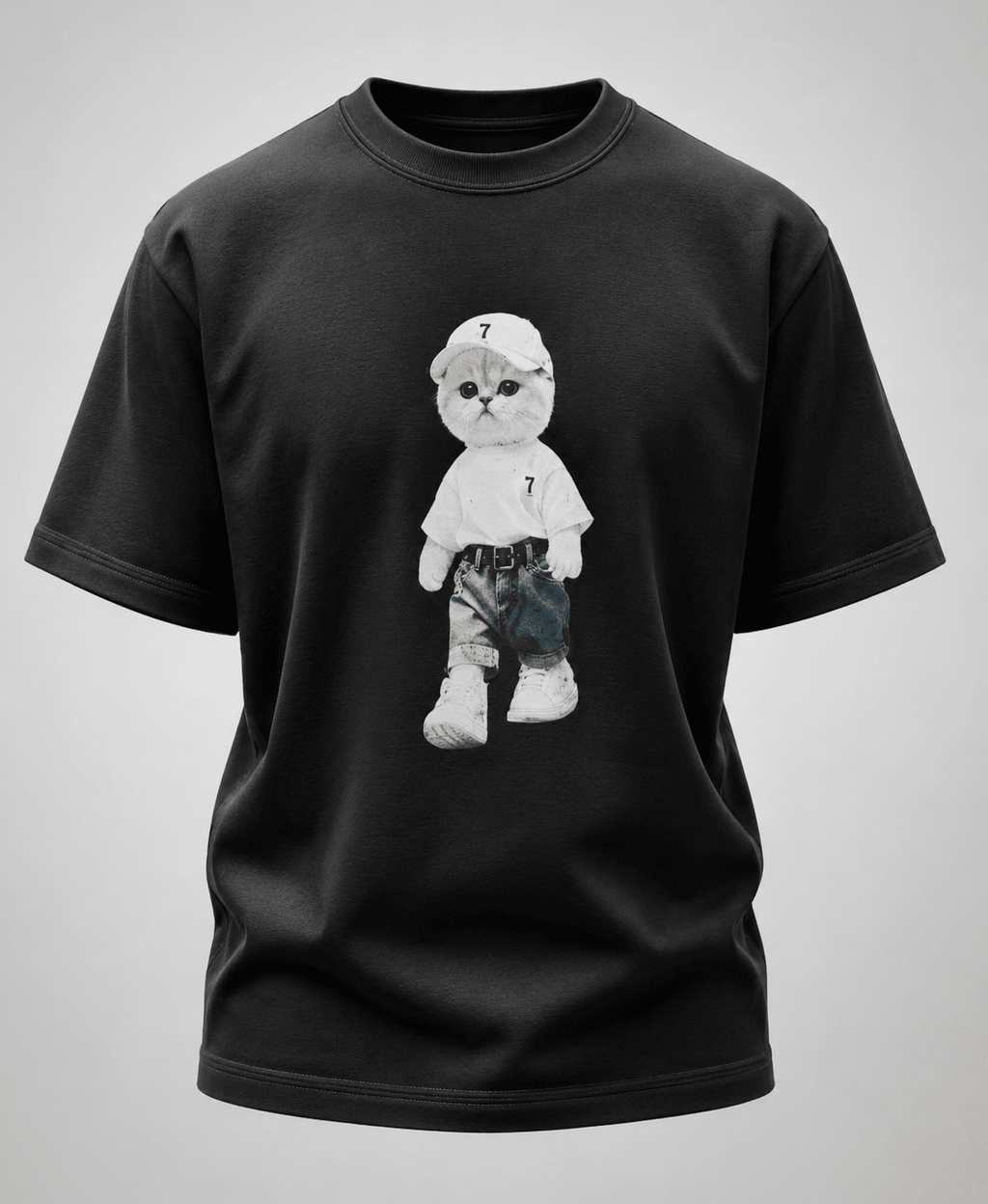 Urban Kitty Oversized T-Shirt – Black | Premium 240 GSM Cotton - DevilDrip.in
