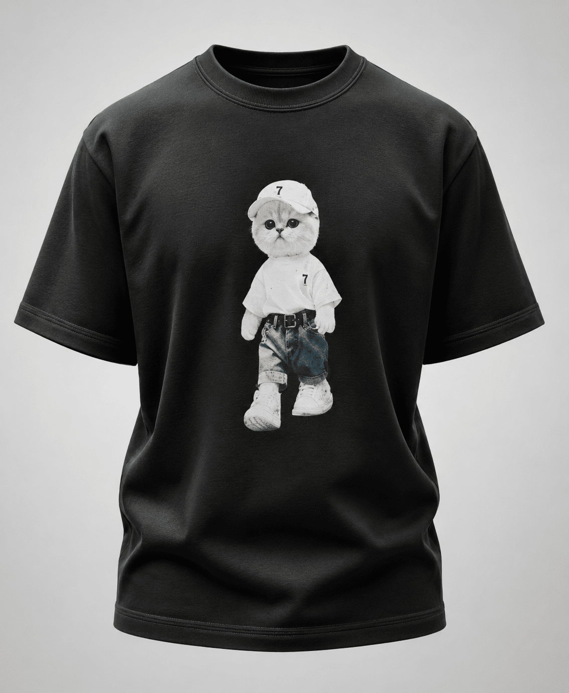 Urban Kitty Oversized T-Shirt – Black | Premium 240 GSM Cotton - DevilDrip.in