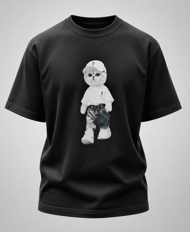 Urban Kitty Oversized T-Shirt – Black | Premium 240 GSM Cotton - DevilDrip.in