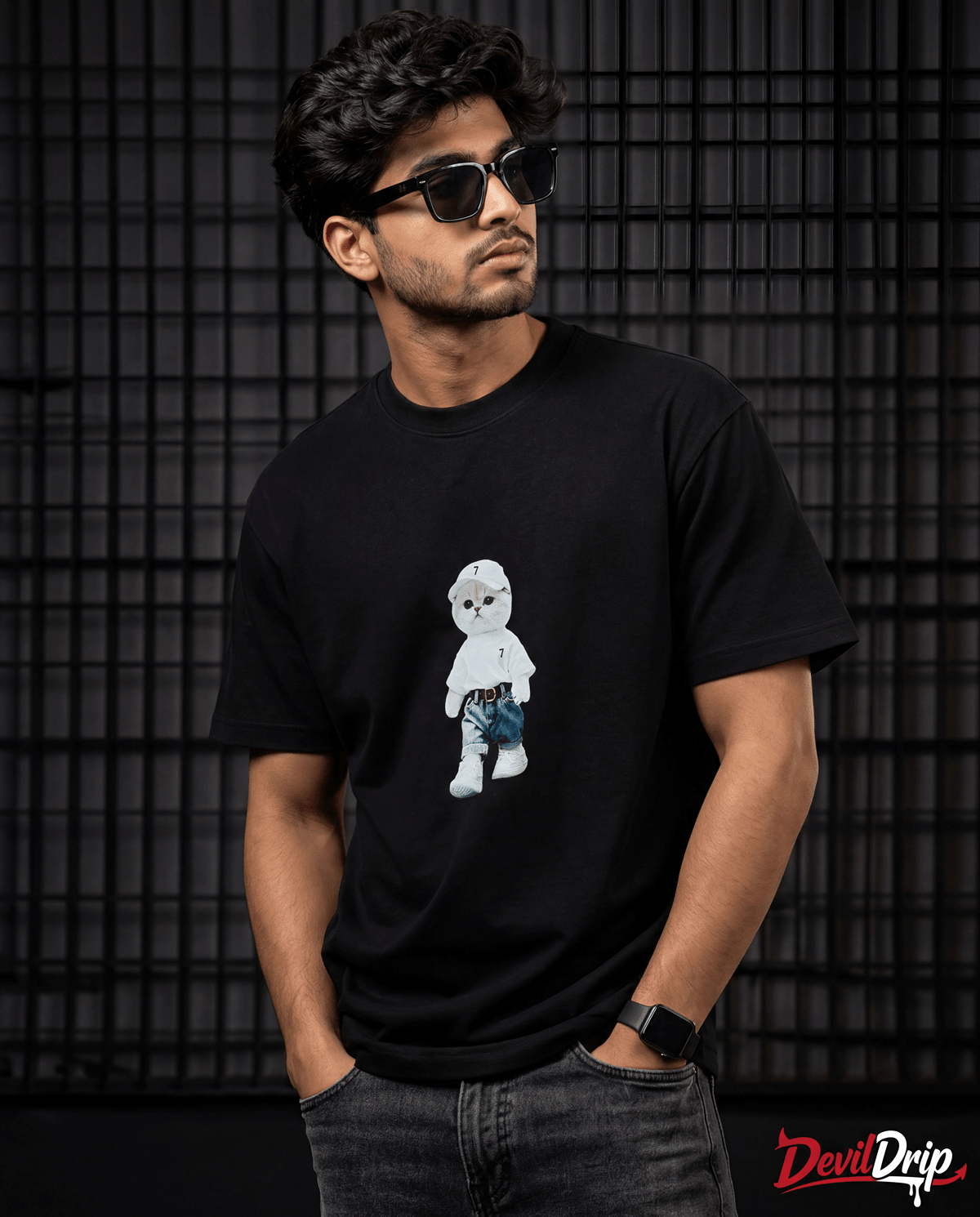 Urban Kitty Oversized T-Shirt – Black | Premium 240 GSM Cotton - DevilDrip.in
