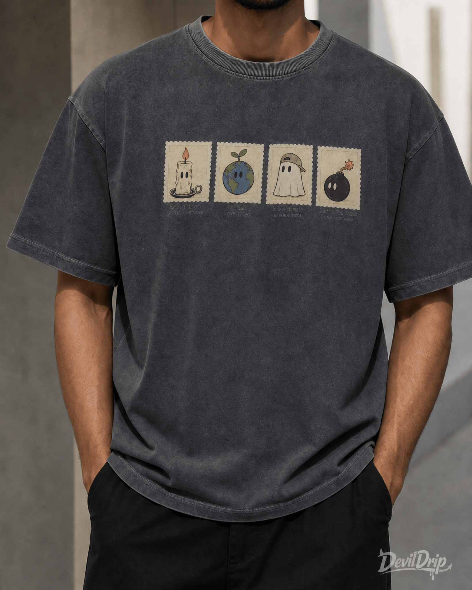 Vintage Washed Stamp Graphic T-Shirt - DevilDrip.in