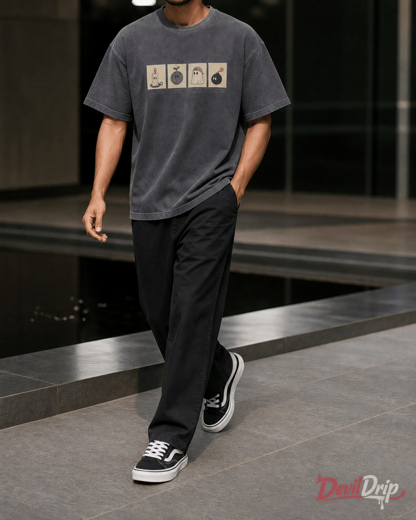 Vintage Washed Stamp Graphic T-Shirt - DevilDrip.in